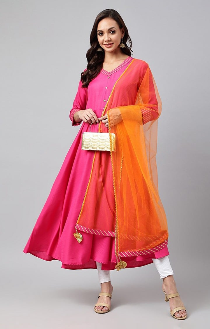 Women's Dark Pink Anarkali Kurta with Dupatta