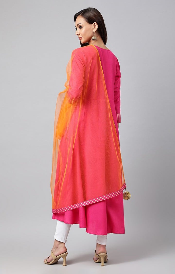 Women's Dark Pink Anarkali Kurta with Dupatta
