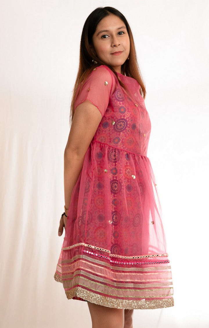 INGINIOUS Clothing Co. | Women's Pink Blended Embellished Fit & Flare Dress 2