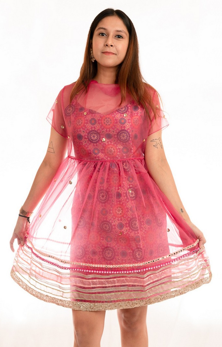 INGINIOUS Clothing Co. | Women's Pink Blended Embellished Fit & Flare Dress