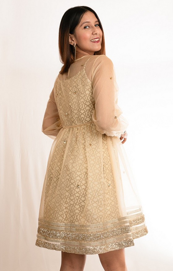 INGINIOUS Clothing Co. | Women's Gold Blended Embellished Fit & Flare Dress 2