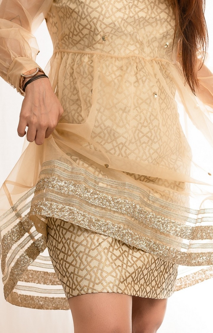 INGINIOUS Clothing Co. | Women's Gold Blended Embellished Fit & Flare Dress 5