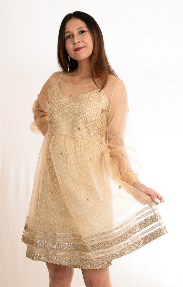 INGINIOUS Clothing Co. | Women's Gold Blended Embellished Fit & Flare Dress 1
