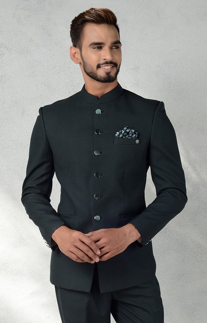 2600-OLIVE GREEN Men's Green Rayon Textured Jodhpuris