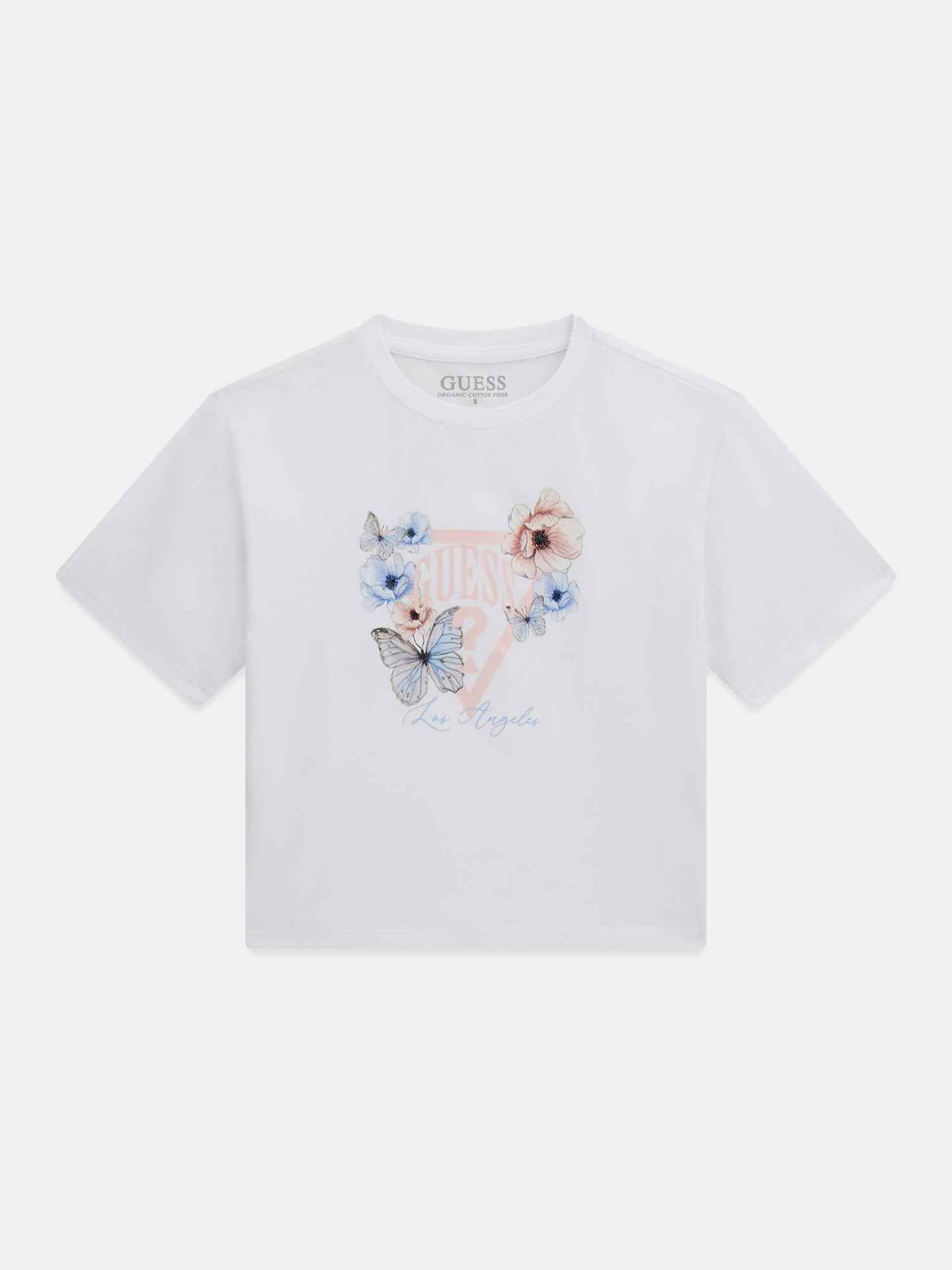 Guess White Cotton Print Girls Tshirt
