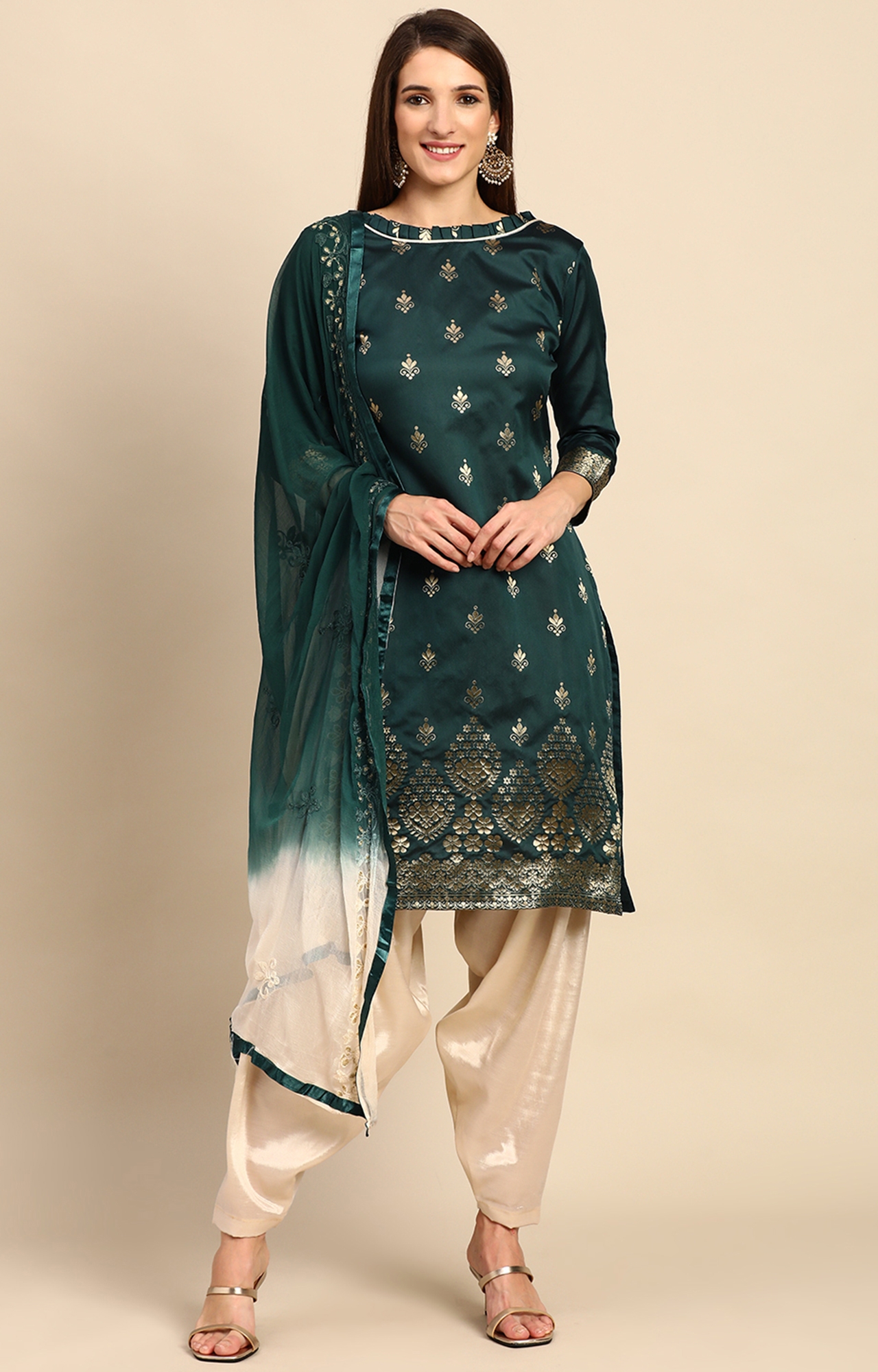 Shaily Women Dark Green Color Jacquard Woven Design Unstitched Dress Material-VF_SAGUN_DGRN_DM