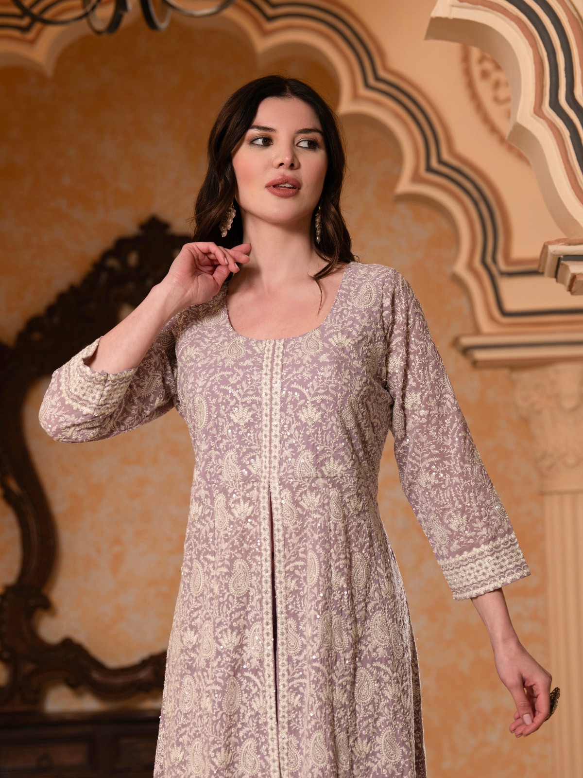 ALBION FANCY LADIES ETHNIC ONION PINK KURTI SET