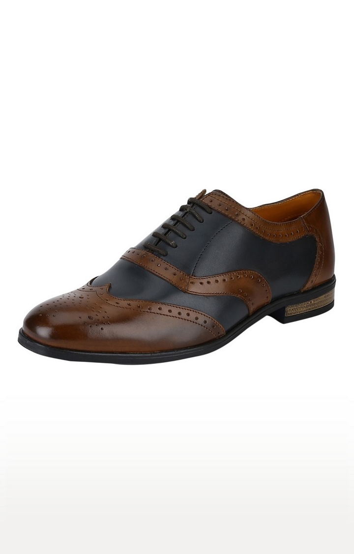 DEL MONDO | Del Mondo Genuine Leather Tan & Denim Navy Colour Lace Up Brogue Shoe For Mens 0