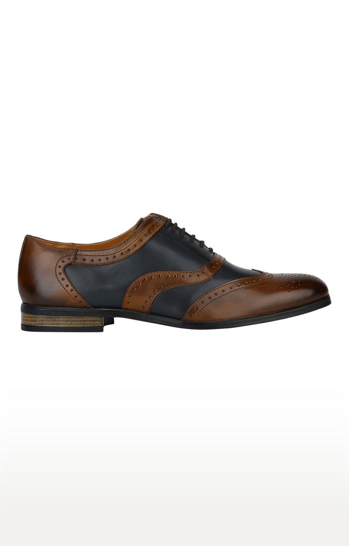 DEL MONDO | Del Mondo Genuine Leather Tan & Denim Navy Colour Lace Up Brogue Shoe For Mens 1