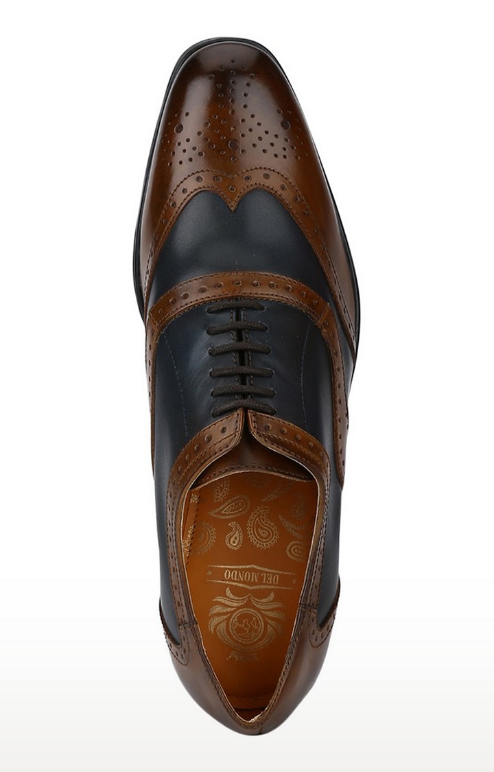 DEL MONDO | Del Mondo Genuine Leather Tan & Denim Navy Colour Lace Up Brogue Shoe For Mens 4