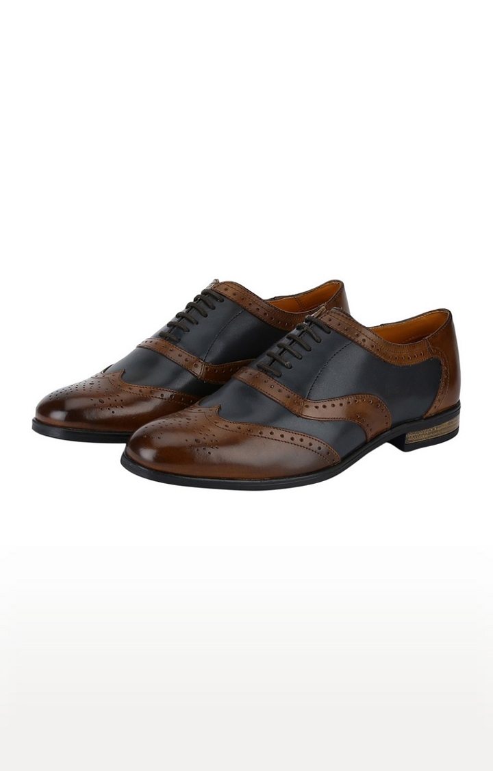 DEL MONDO | Del Mondo Genuine Leather Tan & Denim Navy Colour Lace Up Brogue Shoe For Mens 3
