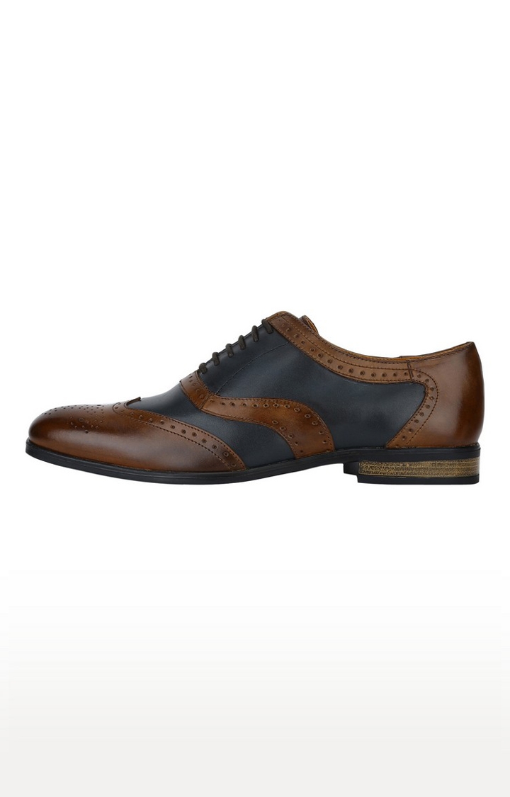 DEL MONDO | Del Mondo Genuine Leather Tan & Denim Navy Colour Lace Up Brogue Shoe For Mens 2