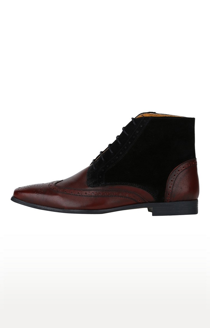 DEL MONDO | Del Mondo Genuine Leather Bordo & Black Colour Lace Up Boots For Mens 2