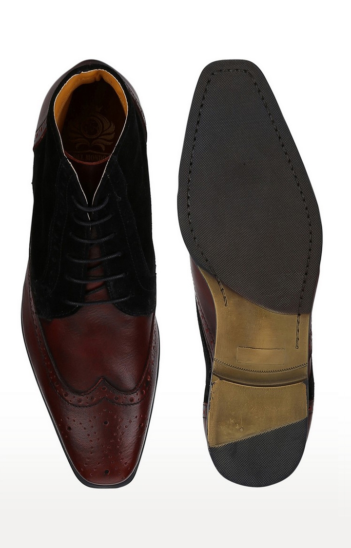 DEL MONDO | Del Mondo Genuine Leather Bordo & Black Colour Lace Up Boots For Mens 5