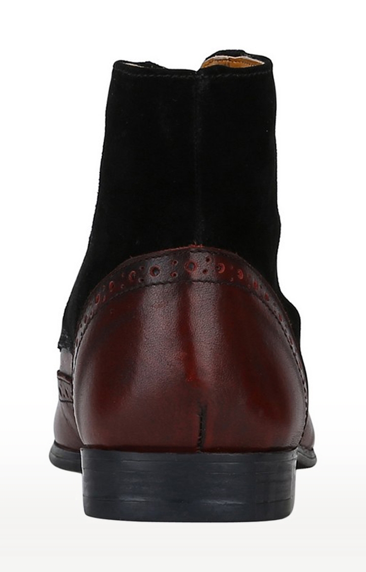 DEL MONDO | Del Mondo Genuine Leather Bordo & Black Colour Lace Up Boots For Mens 3
