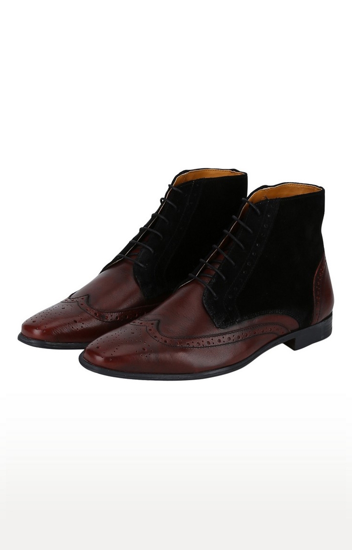 DEL MONDO | Del Mondo Genuine Leather Bordo & Black Colour Lace Up Boots For Mens 4