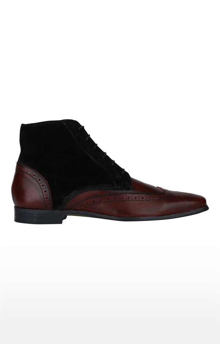 DEL MONDO | Del Mondo Genuine Leather Bordo & Black Colour Lace Up Boots For Mens 1