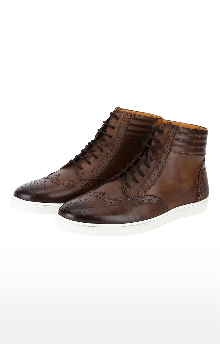 DEL MONDO | Del Mondo Genuine Leather Brown Colour Casuals Sneaker Lace Up Boots For Mens 4