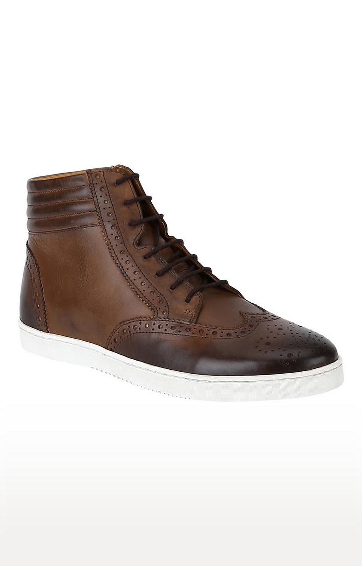 DEL MONDO | Del Mondo Genuine Leather Brown Colour Casuals Sneaker Lace Up Boots For Mens 0