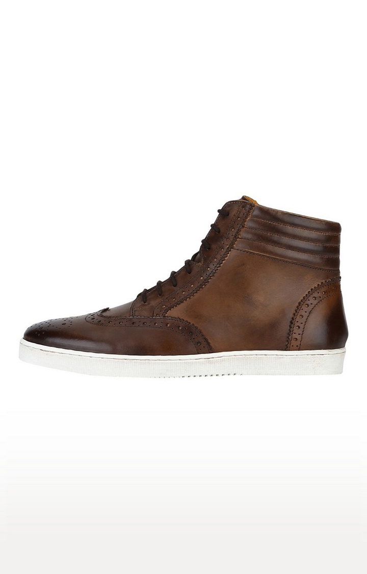 DEL MONDO | Del Mondo Genuine Leather Brown Colour Casuals Sneaker Lace Up Boots For Mens 2