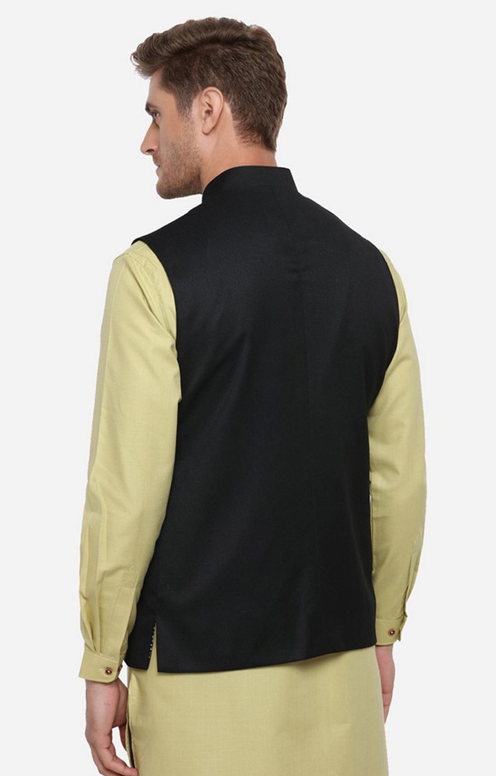 JadeBlue | Men's Black Rayon Textured Ethnic Jackets 3