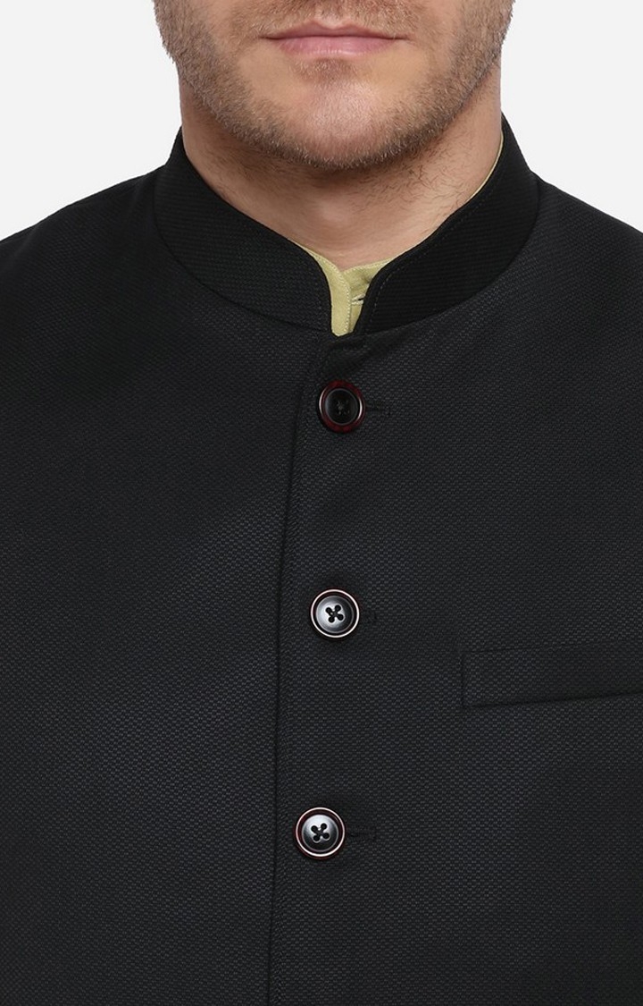 JadeBlue | Men's Black Rayon Textured Ethnic Jackets 4