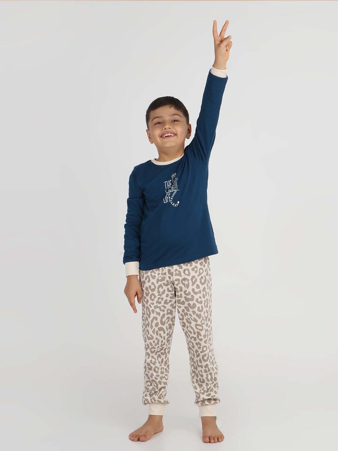 Boys 2 piece printed jogger lounge set- Navy
