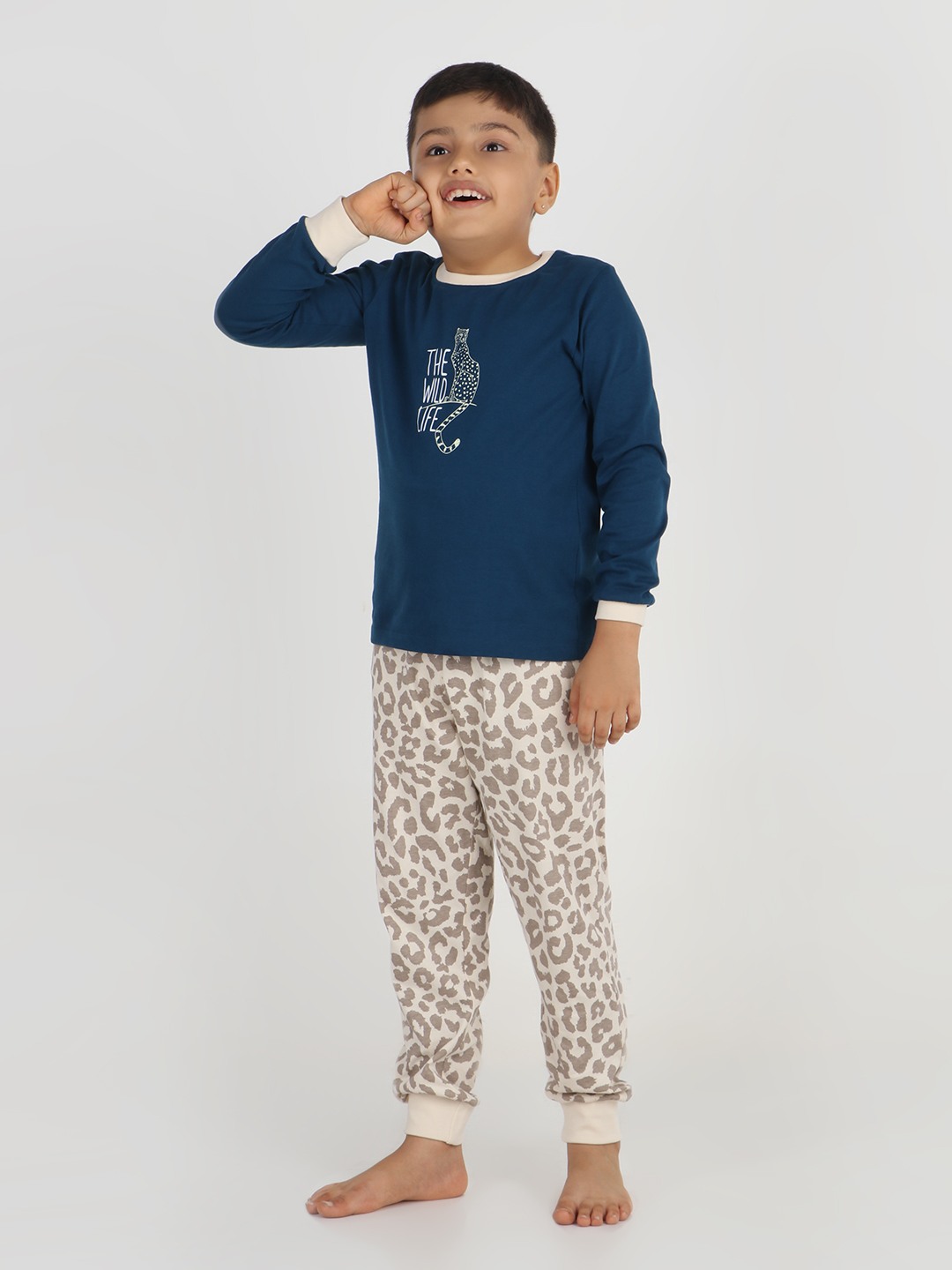 Boys 2 piece printed jogger lounge set- Navy