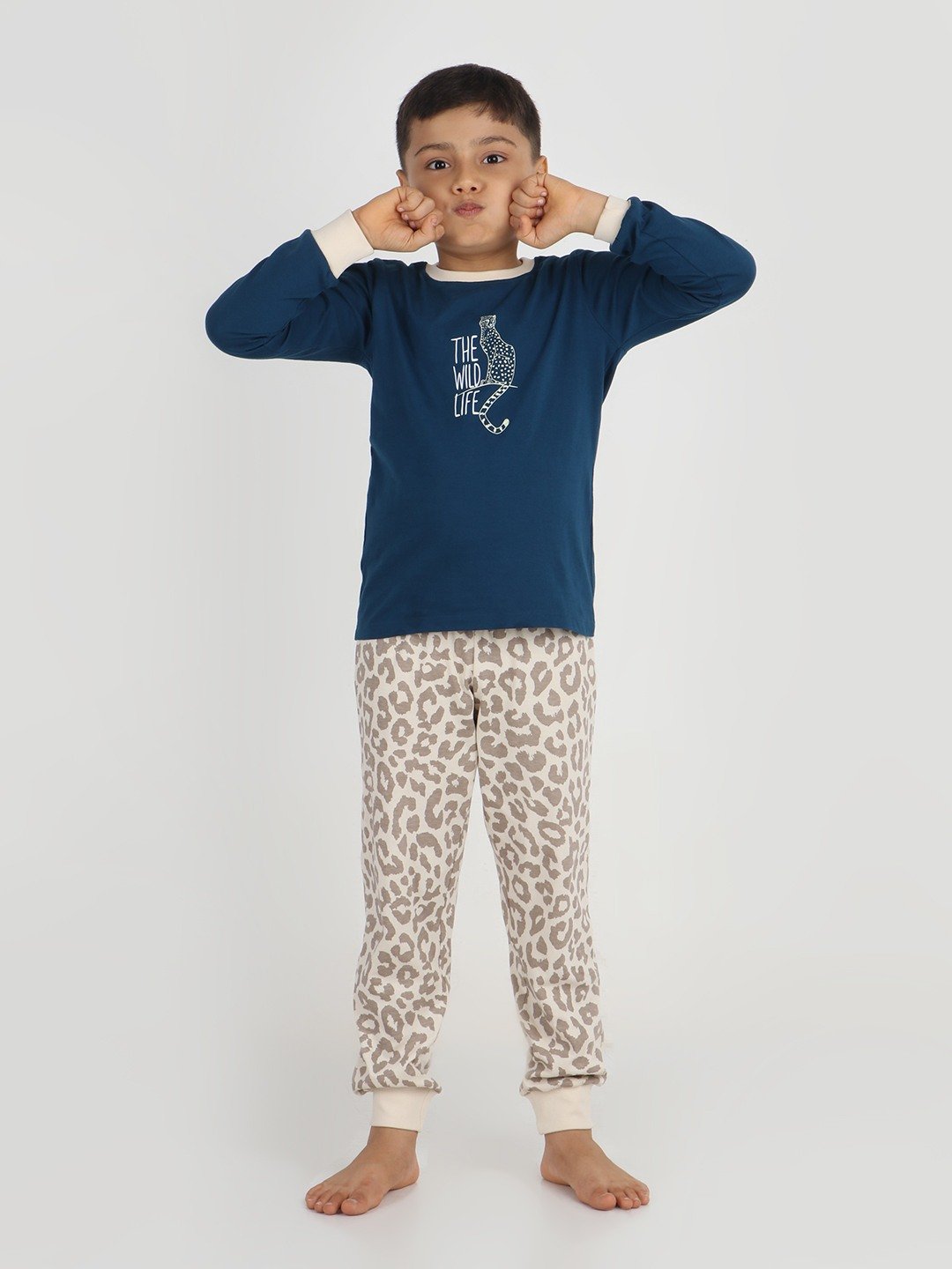 Boys 2 piece printed jogger lounge set- Navy