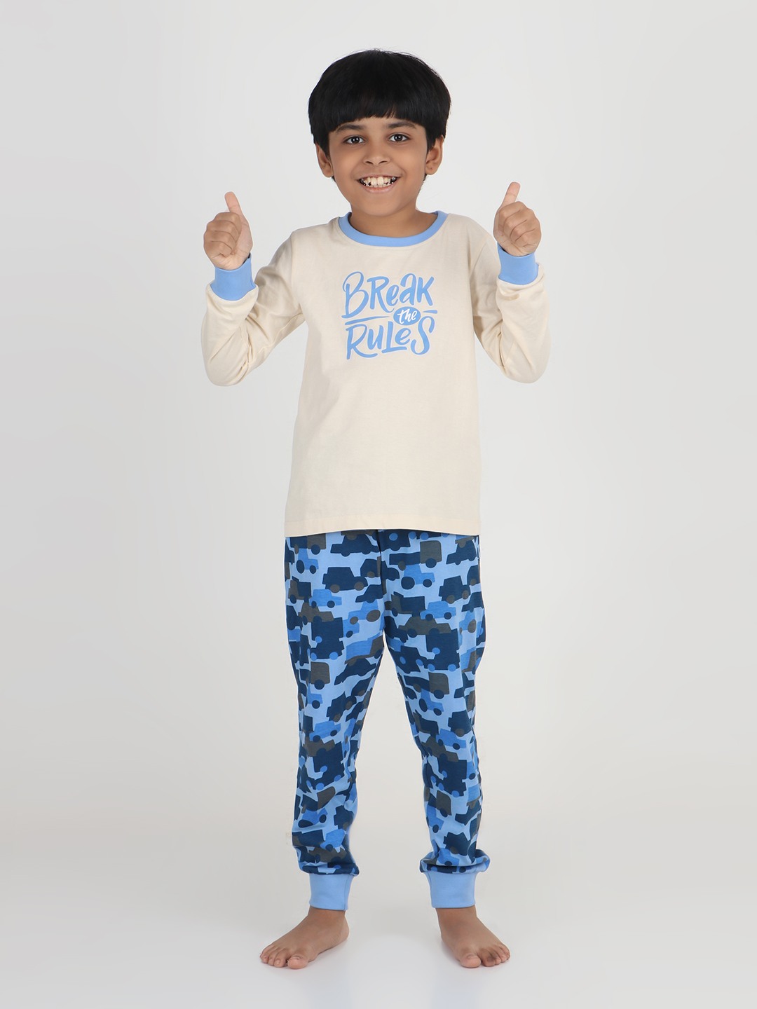 Boys 2 piece printed jogger lounge set- Butter Cream