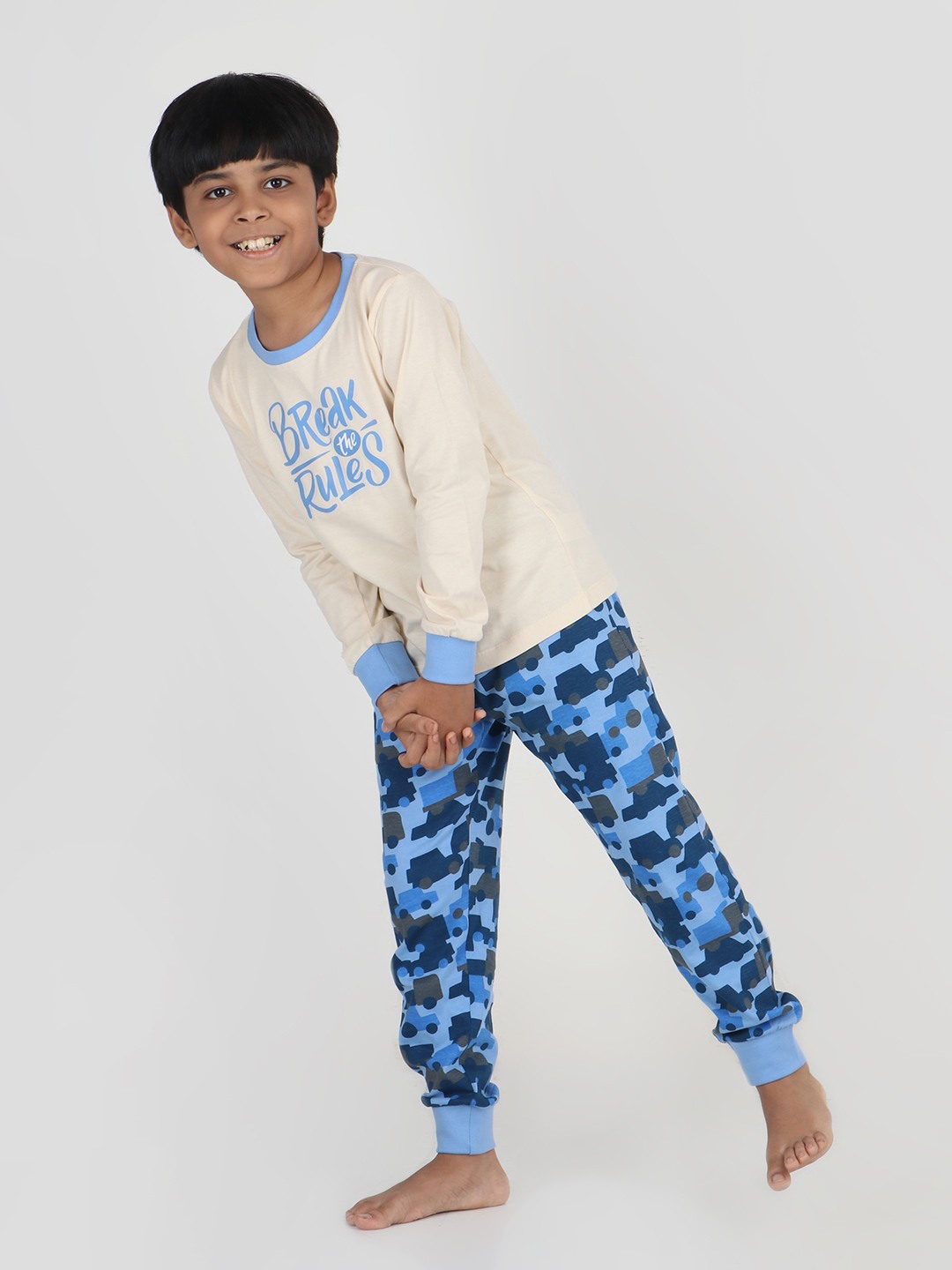 Boys 2 piece printed jogger lounge set- Butter Cream