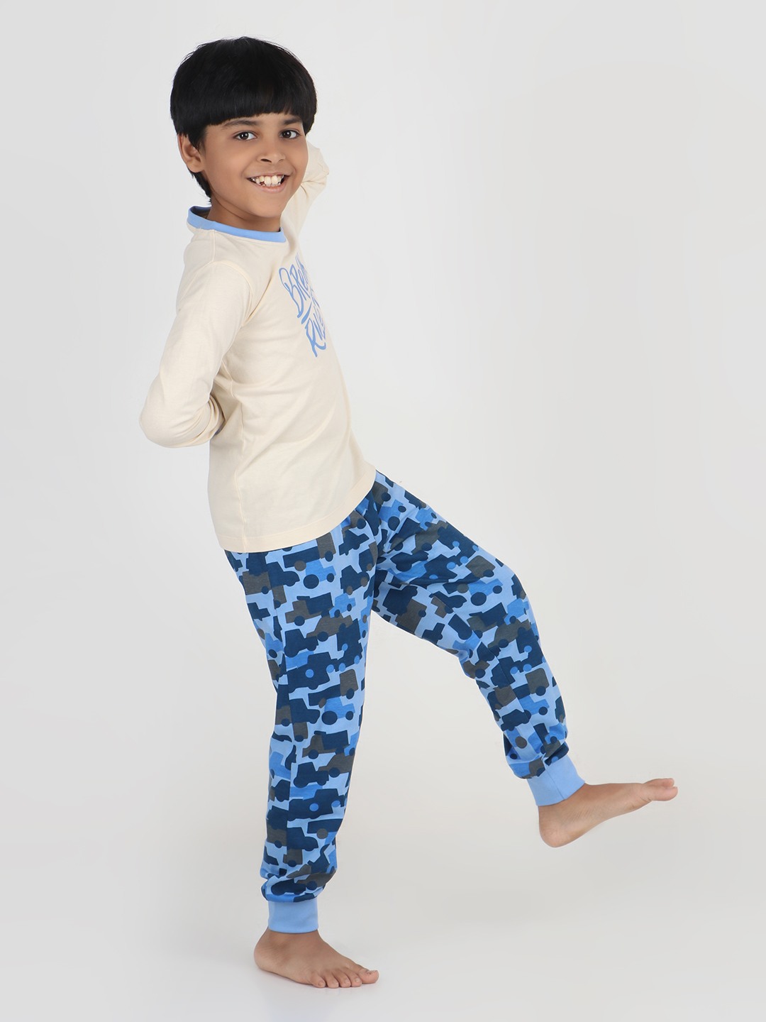 Boys 2 piece printed jogger lounge set- Butter Cream
