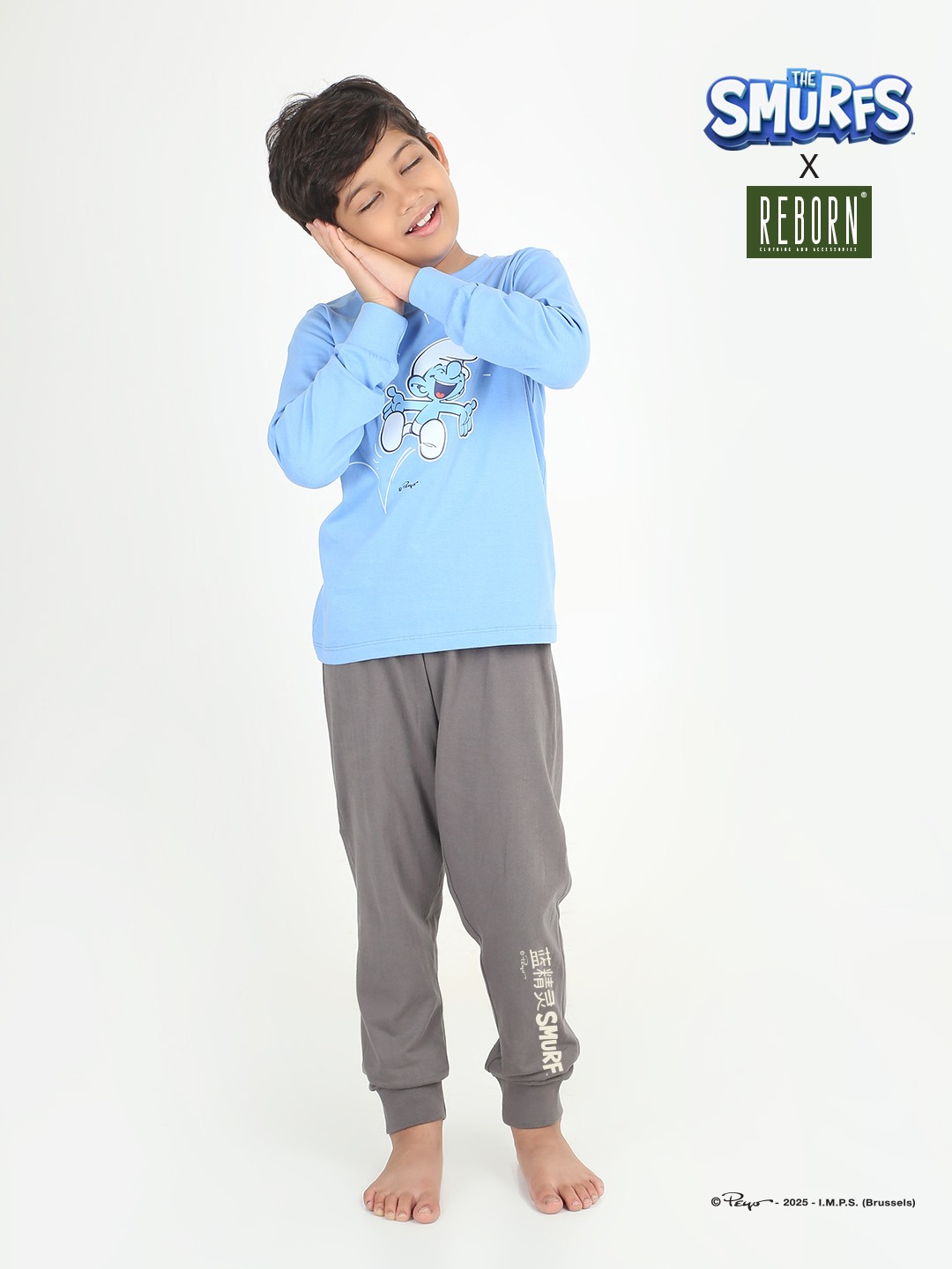 Boys 2 piece printed jogger lounge set- Blue & off White
