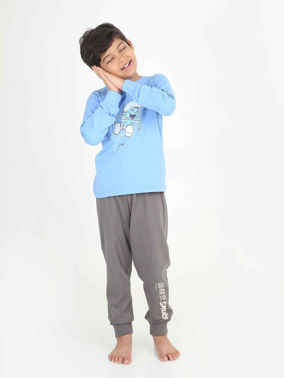 Boys 2 piece printed jogger lounge set- Blue & off White