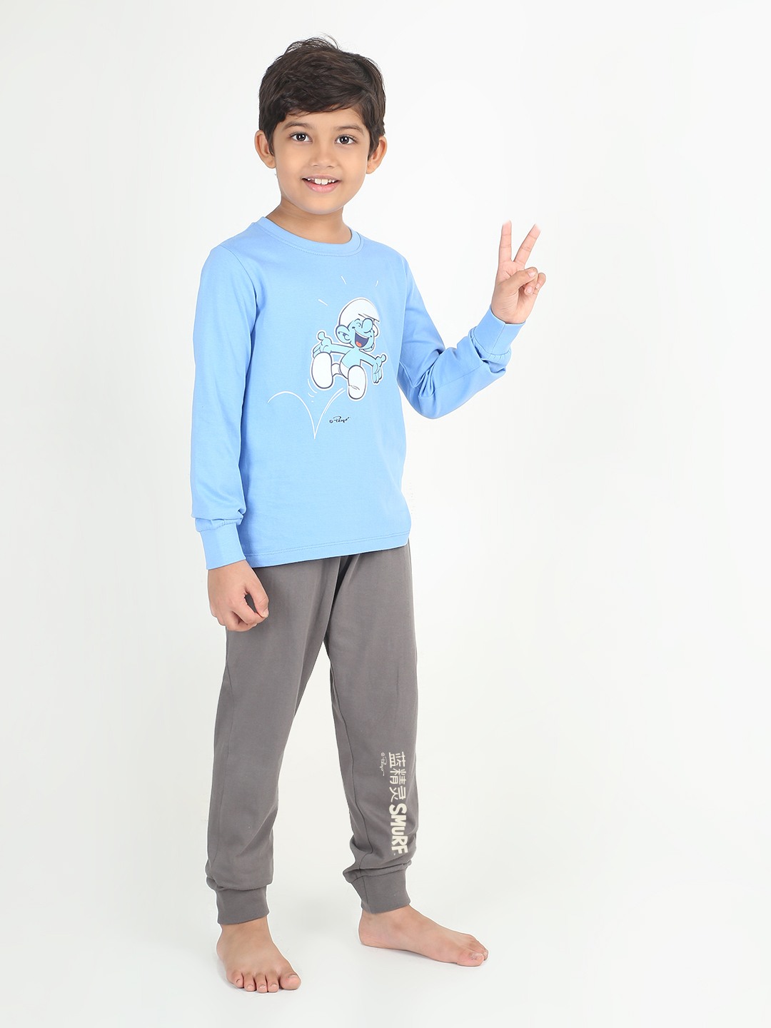 Boys 2 piece printed jogger lounge set- Blue & off White