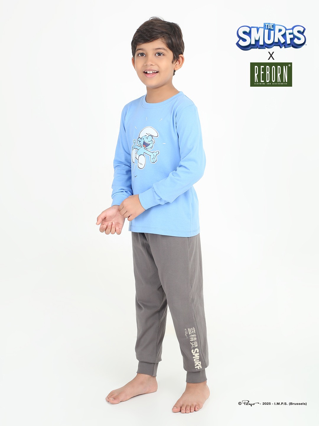 Boys 2 piece printed jogger lounge set- Blue & off White