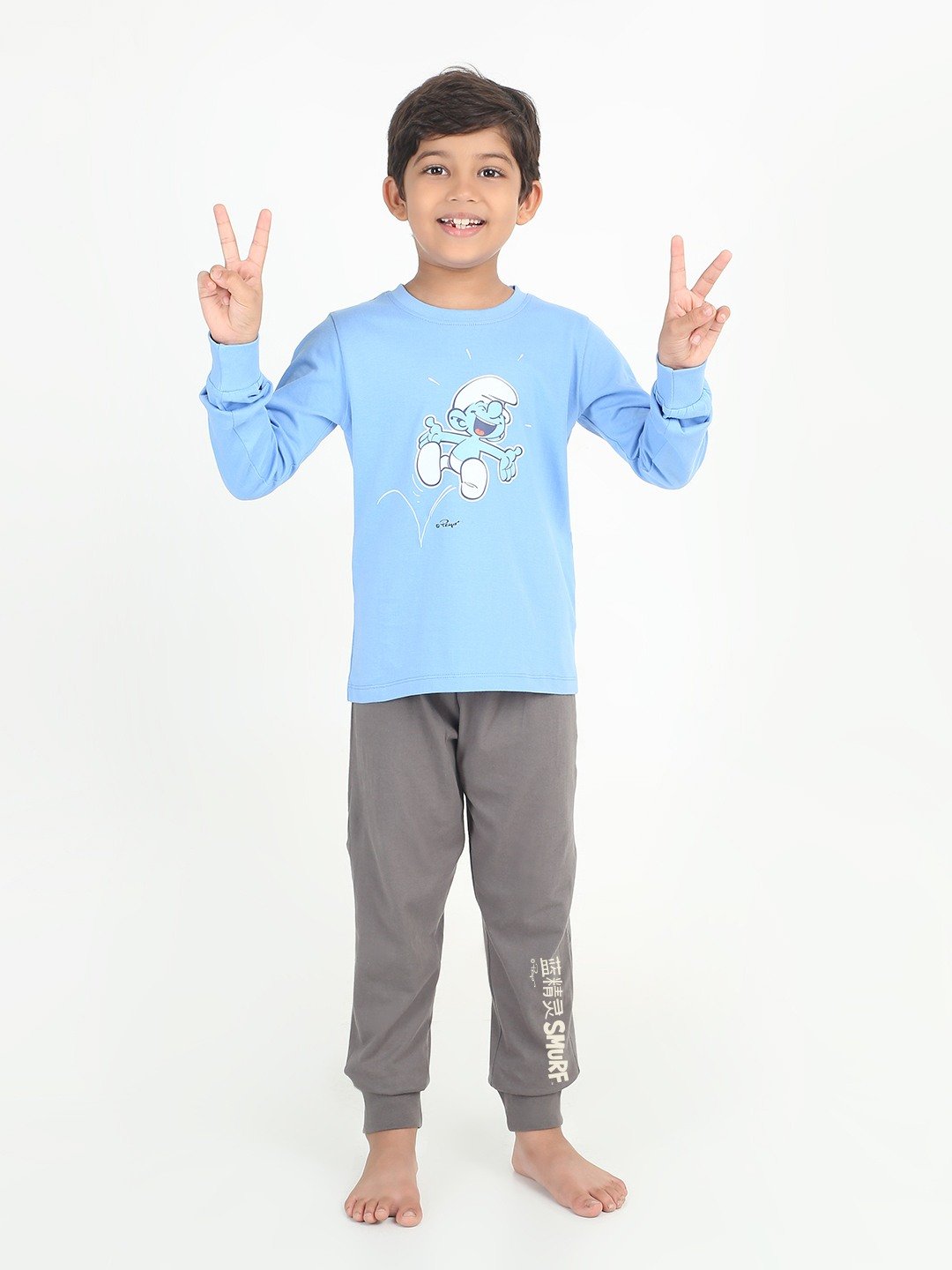 Boys 2 piece printed jogger lounge set- Blue & off White