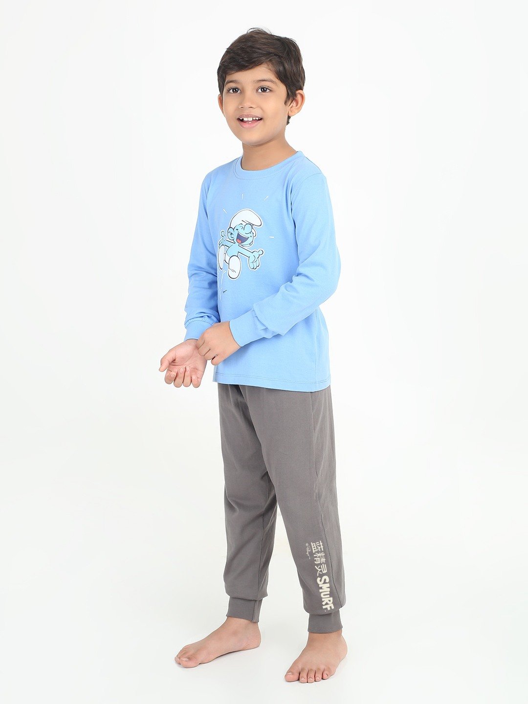 Boys 2 piece printed jogger lounge set- Blue & off White