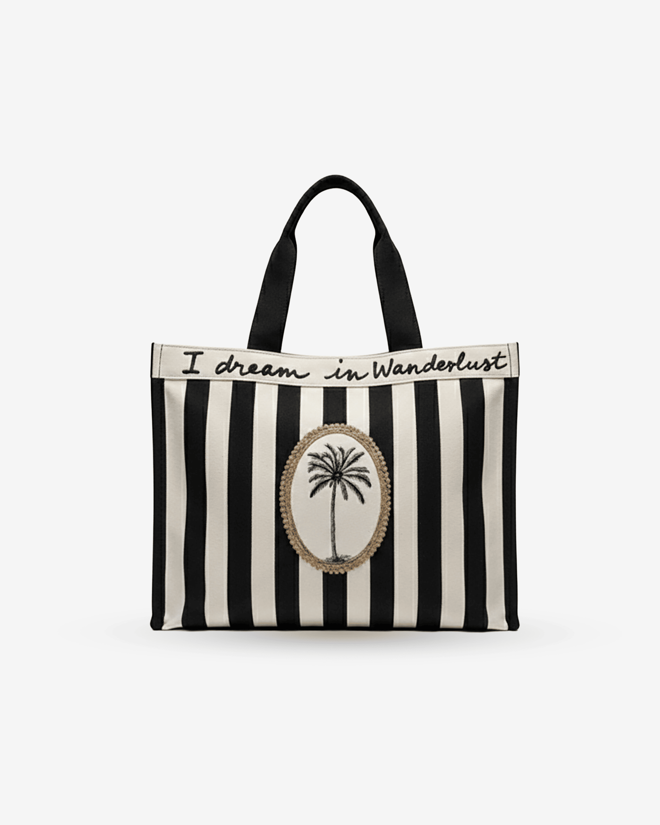 Swaing Palm Black & White Striped Tote