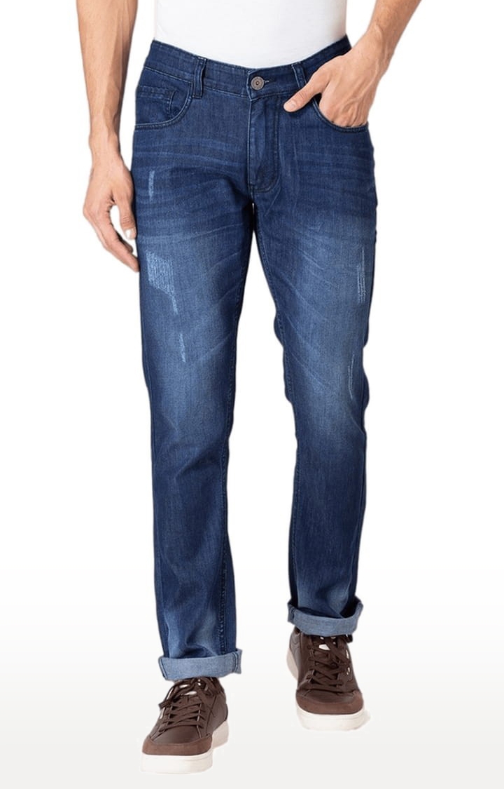 Allen Cooper | Men's Blue Denim Solid Ripped Jeans 0
