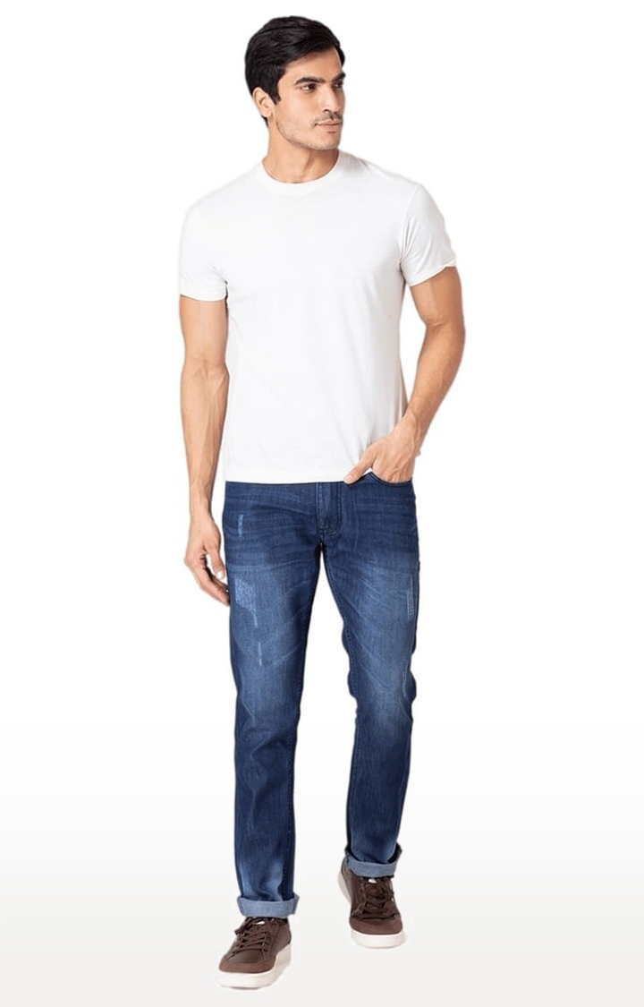 Allen Cooper | Men's Blue Denim Solid Ripped Jeans 1