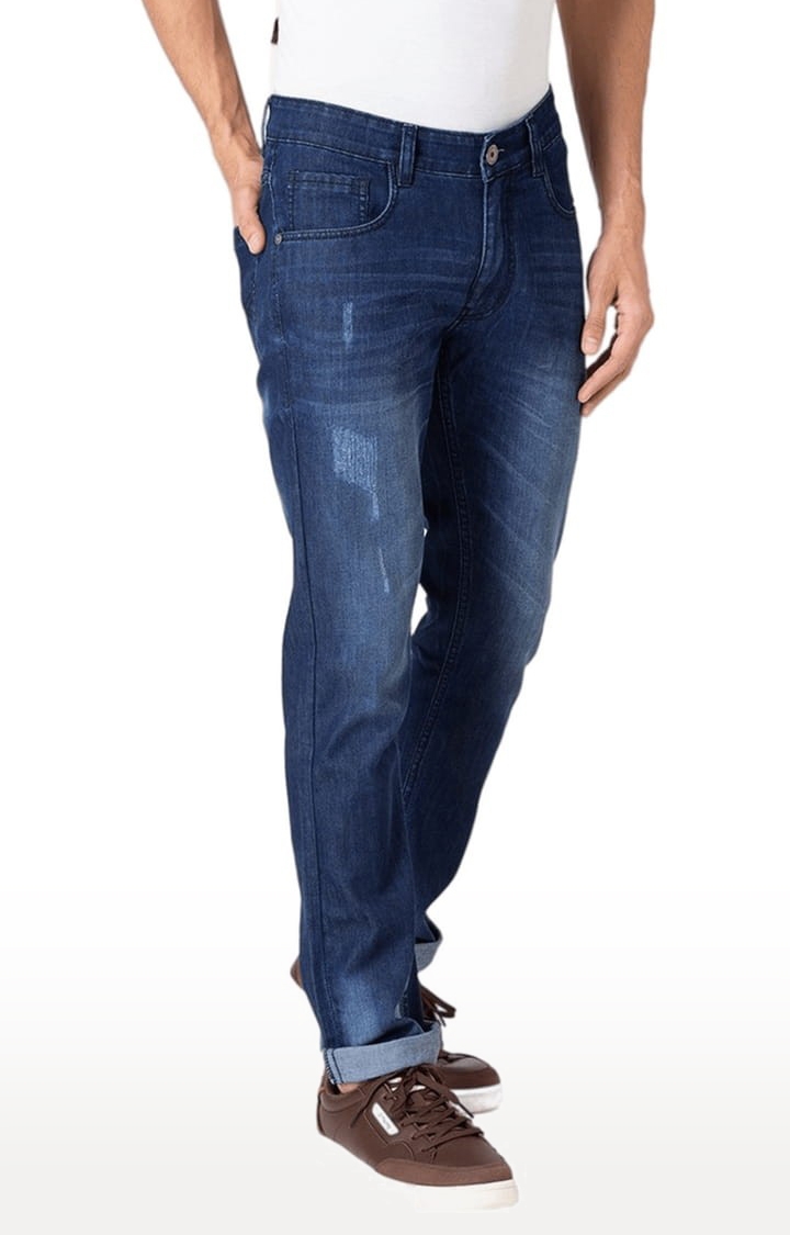 Allen Cooper | Men's Blue Denim Solid Ripped Jeans 3