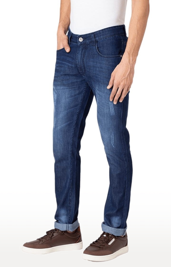 Allen Cooper | Men's Blue Denim Solid Ripped Jeans 2