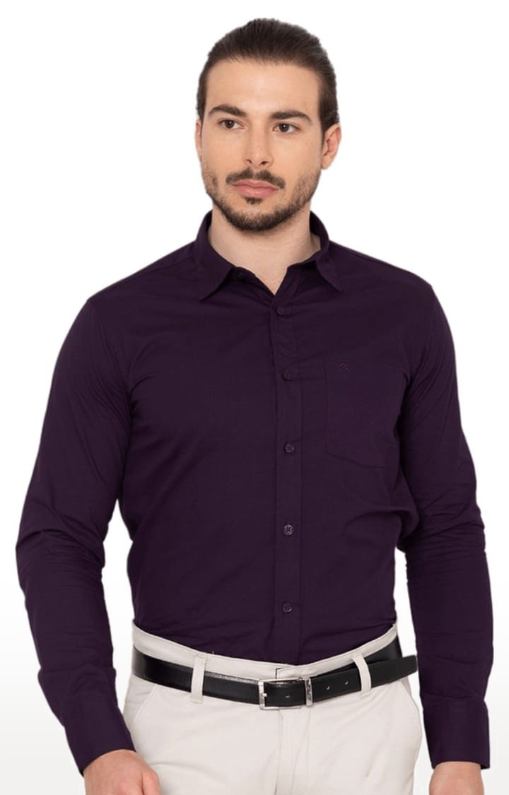 Allen Cooper | Men's Plum Cotton Solid Formal Shirt 0