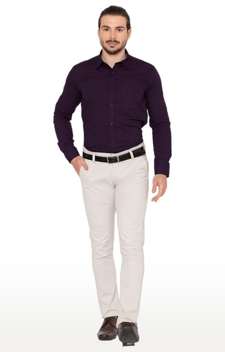 Allen Cooper | Men's Plum Cotton Solid Formal Shirt 1