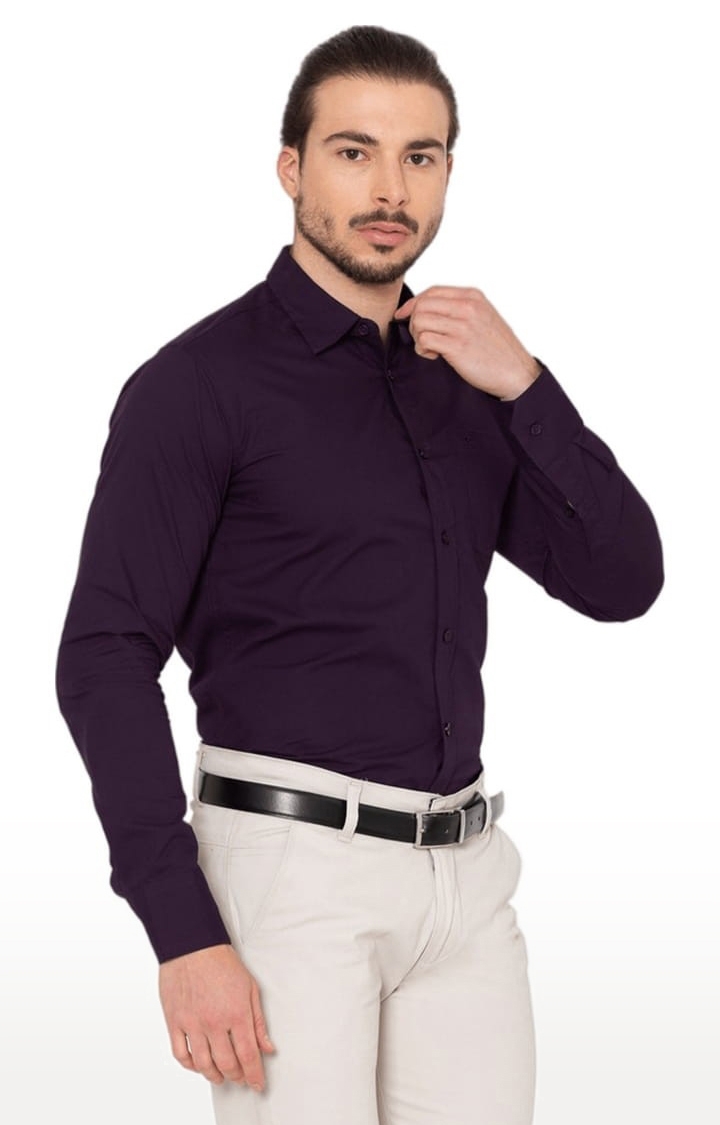 Allen Cooper | Men's Plum Cotton Solid Formal Shirt 2