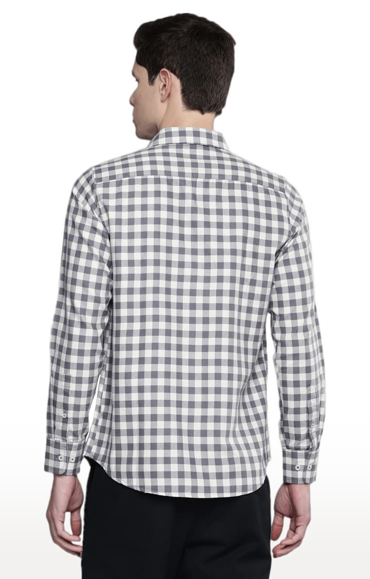 Men's Grey & White Cotton Checked Casual Shirt