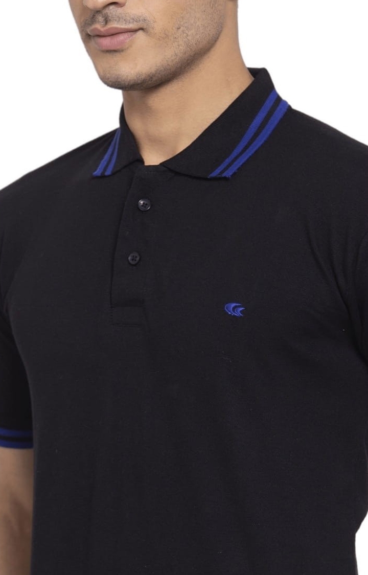 Allen Cooper | Men's Black Cotton Solid Polo T-Shirt 4