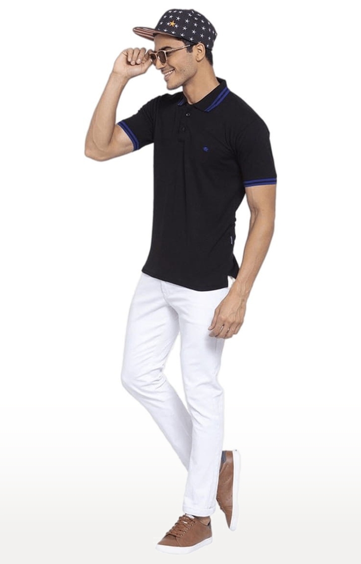 Allen Cooper | Men's Black Cotton Solid Polo T-Shirt 1