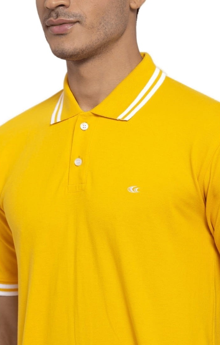 Allen Cooper | Men's Yellow Cotton Solid Polo T-Shirt 4